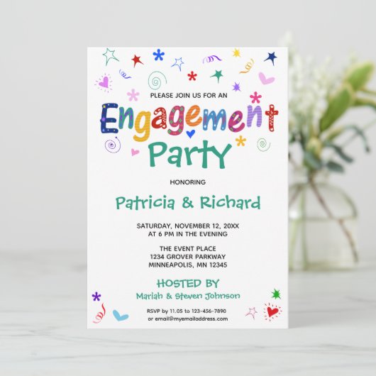 Whimsical Funky Verlobung Einladung (Stehend Vorderseite)