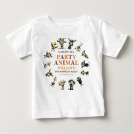 Whimsical Funny Animals 2nd Birthday Party Baby T-shirt