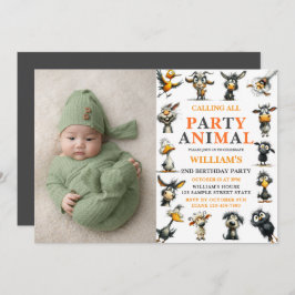 Whimsical Funny Animals 2nd Birthday Party Einladung