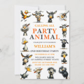 Whimsical Funny Animals 2nd Birthday Party Einladung (Vorderseite)