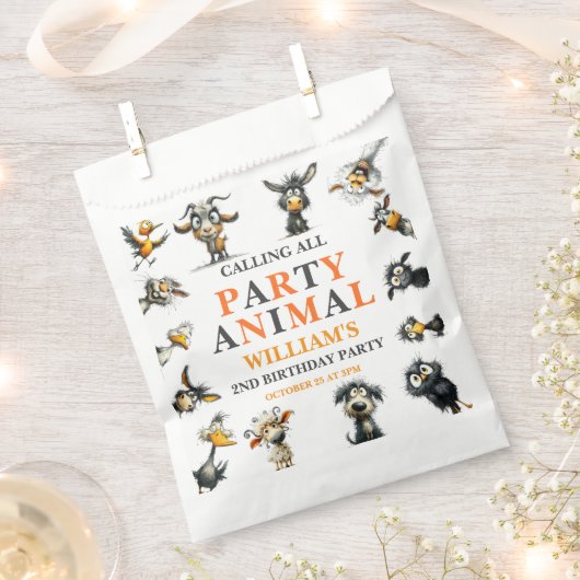 Whimsical Funny Animals 2nd Birthday Party Geschenktütchen (Ausgeschnitten)