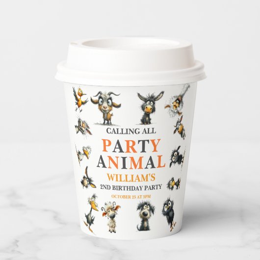 Whimsical Funny Animals 2nd Birthday Party Pappbecher (Rückseite)