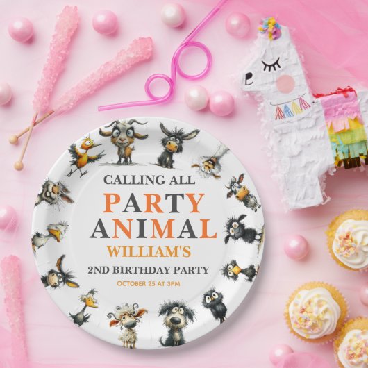 Whimsical Funny Animals 2nd Birthday Party Pappteller (Party)