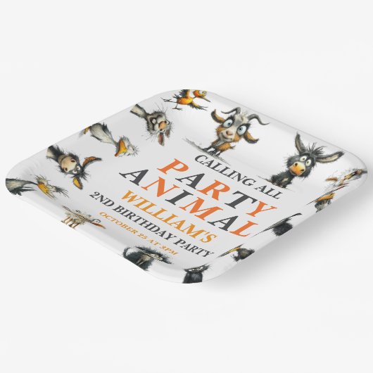 Whimsical Funny Animals 2nd Birthday Party Pappteller (Gewinkelt)