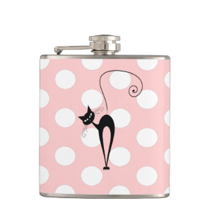 Whimsical Funny Black Cat elegante Polka Punkte Flachmann