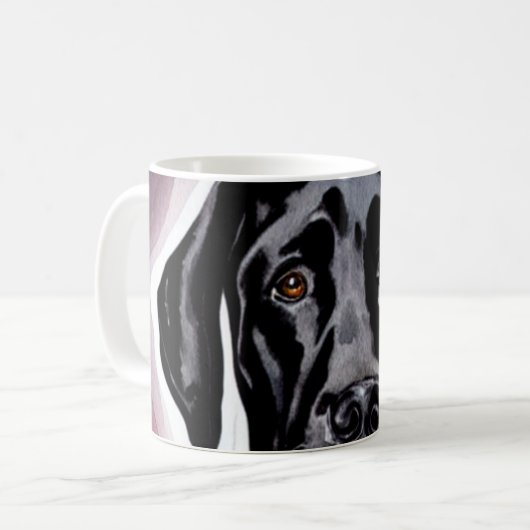 Whimsical Funny Black Great Dane Sie beobachten Kaffeetasse (Vorderseite Links)