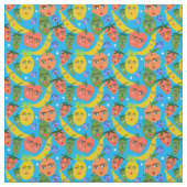 Whimsical Funny Fruchtsalat Muster Blau Stoff (Nahaufnahme)