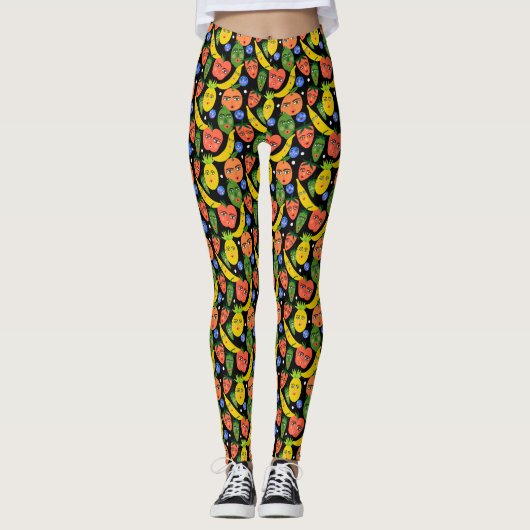 Whimsical Funny Fruchtsalat Muster Leggings (Vorderseite)