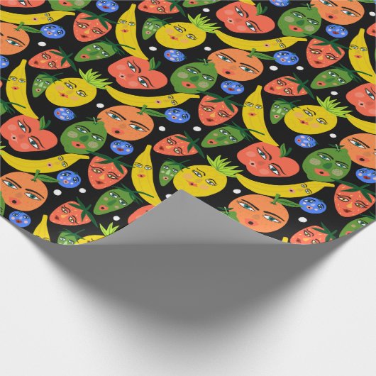 Whimsical Funny Fruchtsalat Muster Schwarz Geschenkpapier (Ecke)