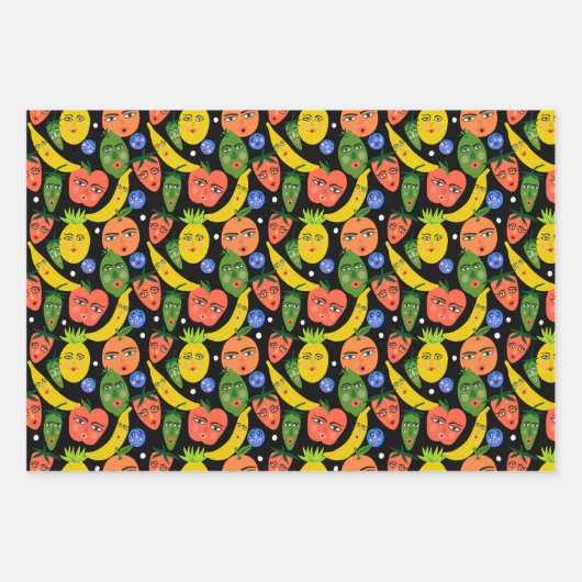 Whimsical Funny Fruit Salad Muster Varieté Pack Geschenkpapier Set (Vorderseite 2)