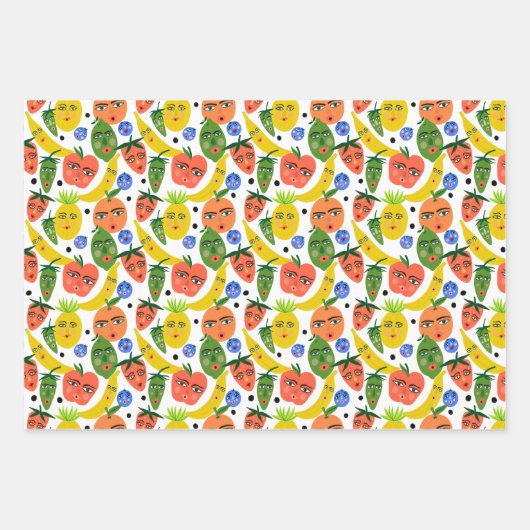 Whimsical Funny Fruit Salad Muster Varieté Pack Geschenkpapier Set (Vorderseite)
