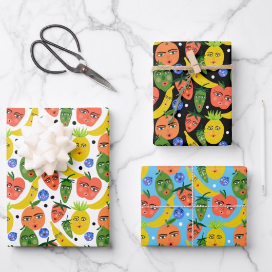 Whimsical Funny Fruit Salad Muster Varieté Pack Geschenkpapier Set (Vorderseite)