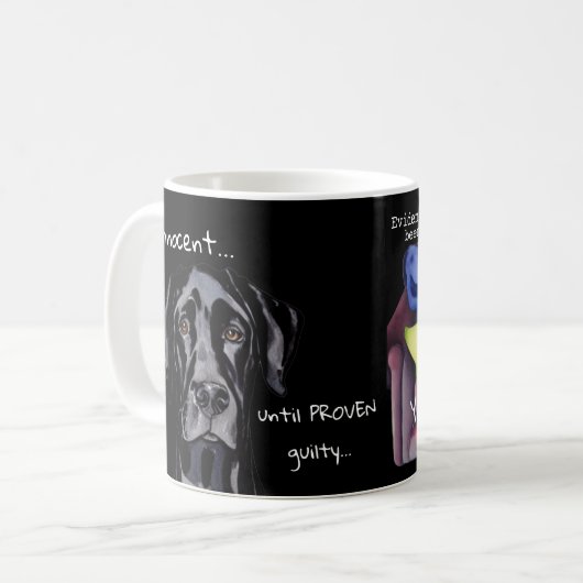 Whimsical Funny Hund unschuldig Schwarz Kaffeetasse (Vorderseite Links)