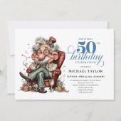 Whimsical Funny Man 50 Party Milestone Invitation Einladung (Vorderseite)