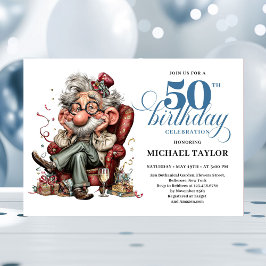 Whimsical Funny Man 50 Party Milestone Invitation Einladung