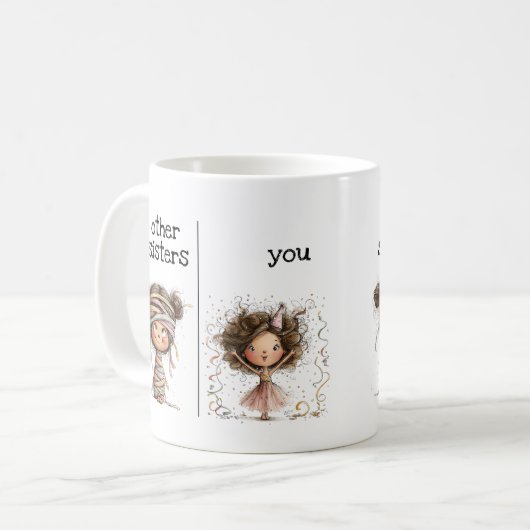 Whimsical Funny Mug for Sisters Kaffeetasse (Vorderseite Links)