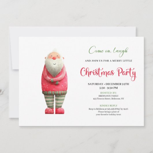Whimsical Funny Pink Santa Christmas Party Invite Einladung (Vorderseite)
