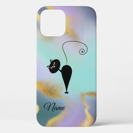 Whimsical Funny trendy Black Cat abstrakt Case-Mate iPhone Hülle (Rückseite)