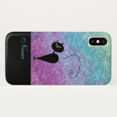 Whimsical Funny trendy Black Cat Damask Case-Mate iPhone Hülle (Rückseite (Horizontal))