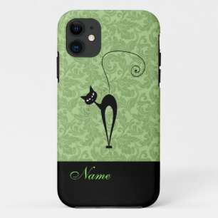 Whimsical Funny trendy Black Cat Damask Case-Mate iPhone Hülle