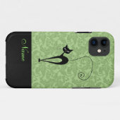 Whimsical Funny trendy Black Cat Damask Case-Mate iPhone Hülle (Rückseite (Horizontal))