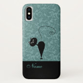 Whimsical Funny trendy Black Cat Damask Case-Mate iPhone Hülle (Rückseite)