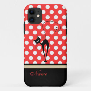 Whimsical Funny trendy Black Cat Polka Punkte Case-Mate iPhone Hülle