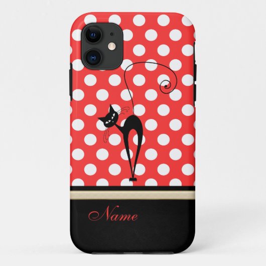 Whimsical Funny trendy Black Cat Polka Punkte Case-Mate iPhone Hülle (Rückseite)