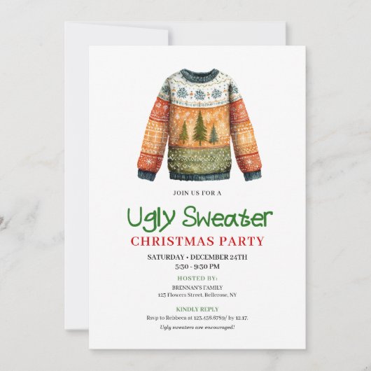 Whimsical Funny Ugly Sweater Holiday Design Einladung (Vorderseite)