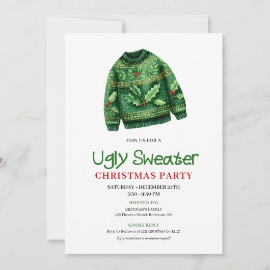 Whimsical Funny Ugly Sweater Holiday Invite Einladung (Vorderseite)