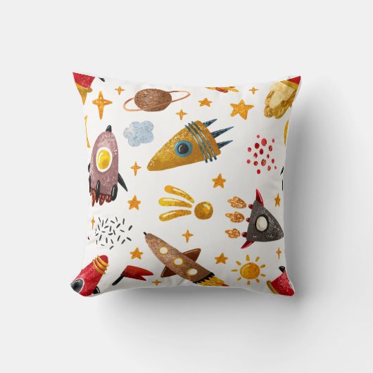 Whimsical Galaxy Rocket Ship Pattern Kids Decor Kissen (Vorderseite)