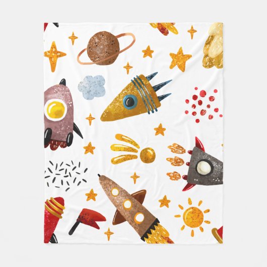 Whimsical Galaxy Rocket Space Pattern Baby Blanket Fleecedecke (Vorderseite)