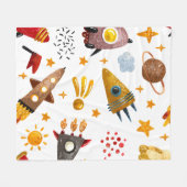Whimsical Galaxy Rocket Space Pattern Baby Blanket Fleecedecke (Vorderseite (Horizontal))