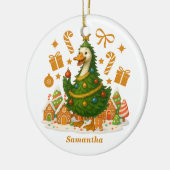 Whimsical Gänse Weihnachtsbaum | Feiertage Keramik Ornament (Links)