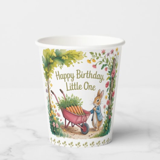 Whimsical Garden Bunny Boy Birthday Bash Pappbecher (Rückseite)
