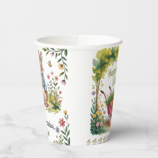 Whimsical Garden Bunny Boy Birthday Bash Pappbecher (Links)