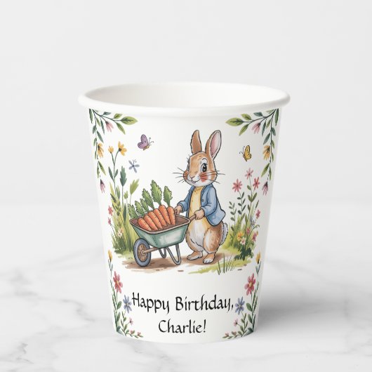 Whimsical Garden Bunny Boy Birthday Bash Pappbecher (Vorderseite)