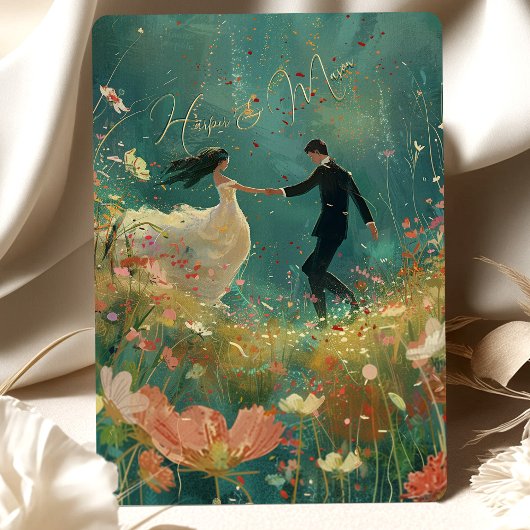 Whimsical Garden Dance - Aquamarine Hochzeit und K Einladung