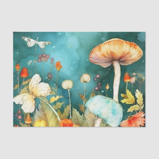 Whimsical Garden Delight Mushroom und Dragonfly Seidenpapier (Vorderseite)