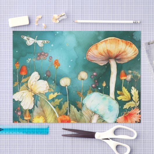 Whimsical Garden Delight Mushroom und Dragonfly Seidenpapier (Handwerk)