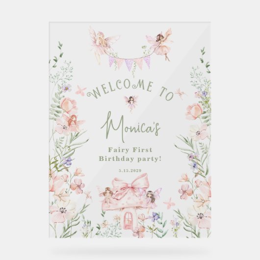 Whimsical garden Fairy First Birthday Welcome Acrylschild (Vorderseite)