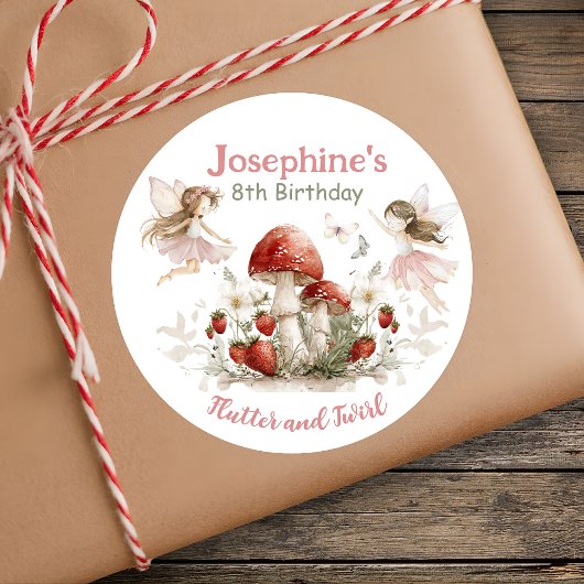 whimsical garden flutter and twirl fairy birthday  runder aufkleber