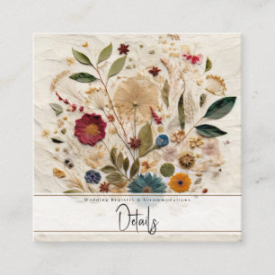 Whimsical Garden gepresste Blumen Boho-Hochzeit Quadratische Visitenkarte