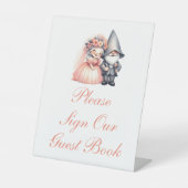 Whimsical Garden Gnome Rustic Wedding Gästebuch Sockelschild (Vorderseite)