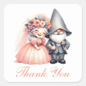 Whimsical Garden Gnome Rustic Wedding Vielen Dank Quadratischer Aufkleber (Vorderseite)