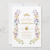 Whimsical Garden Gold Quinceñera Einladungen (Vorderseite)