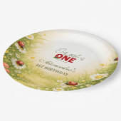 Whimsical Garden Lady Bug 1st Birthday Pappteller (Schrägansicht)