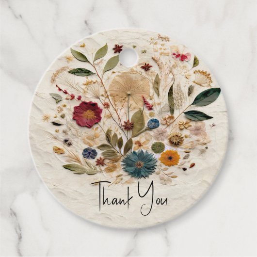 Whimsical Garden Pressed Blume Bohemisch Hochzeit Geschenkanhänger (Vorderseite)