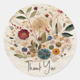 Whimsical Garden Pressed Flowers Boho-Hochzeit Runder Aufkleber