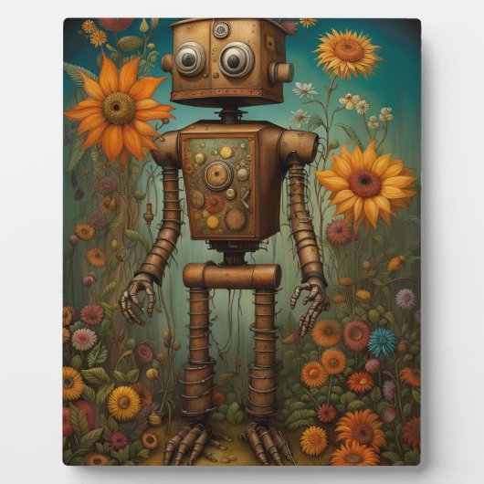 Whimsical Garden Robot | Digital Art Tabletop Fotoplatte (Vorderseite)